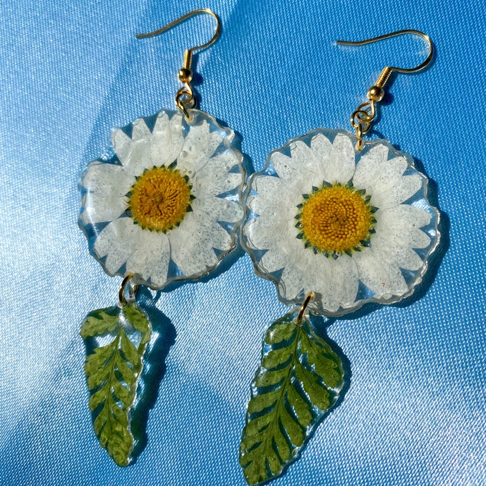 Handmade Pressed Flower Earrings 14K Gold